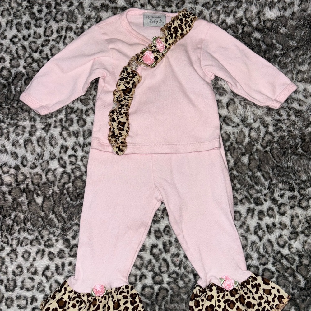 Pink Baby Outfit with Leopard Accents